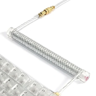 Afbeelding van MAMBASNAKE Custom Opgerolde Toetsenbord Kabel en Aviator Cable Winder Set Fixed Rod Acryl Weight Bar + TPU Coiled USB C met Luchtvaart Connector voor Gaming Keyboard Clear