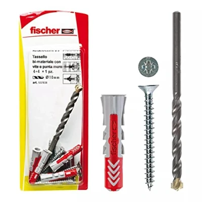 Afbeelding van Fischer Duopower 537638 pluggen met schroef en 1 boor, 10 x 50 mm, voor muur, gatsteen, gipsplaat, 4 stuks