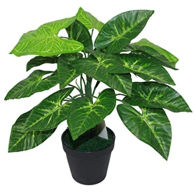 Afbeelding van Leaf Design UK Realistische kunstmatige bladplant met pot, donkere taro, 45 cm
