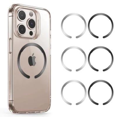 Afbeelding van ESR HaloLock universele ringen, magnetisch, draadloos opladen, conversiekit, compatibel met MagSafe metalen ringaccessoires, iPhone 15/14/13/12 Series en Galaxy S23/S22/S21/S20, zwart wit, 6 stuks
