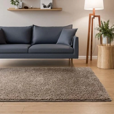 Afbeelding van Interiyou Hoogpolig tapijt Sofia 160x230 cm taupe pluizig en effen wasbaar antislip zachte hoogpolige