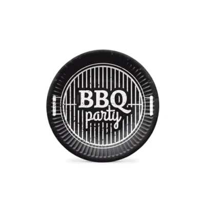 Afbeelding van PAW Papieren Borden Set (8 st.) I Diameter 18 cm Wegwerpborden Ideaal voor Bruiloft, Communie, Feesten, Verjaardag Druk op Waterbasis Feestbenodigdheden BBQ Feest Zwart