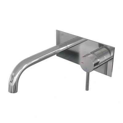Afbeelding van Brauer Chrome Edition Wastafelmengkraan inbouw gebogen uitloop links hendel lang smal afdekplaat model A 1 chroom
