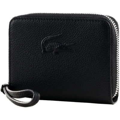 Afbeelding van LACOSTE Leren Portemonnee City Court Zip Coin Wallet Noir Zwart