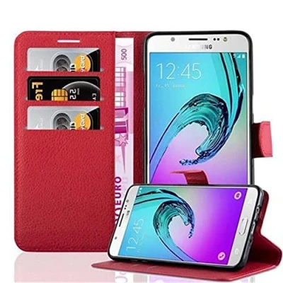 Afbeelding van Cadorabo Hoesje geschikt voor Samsung Galaxy J7 2016 in KARMIJN ROOD Beschermhoes Cover magnetische sluiting Case