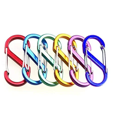 Afbeelding van Set van 6 S vormige mini karabijnhaken aluminium, 5 cm duurzame snelsluiting voor thuis, camping, vissen, wandelen, reizen en sport in de open lucht