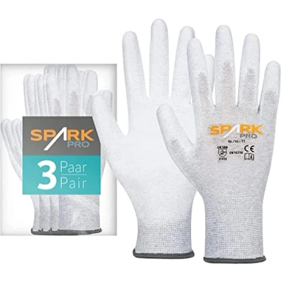 Afbeelding van ACE Spark Pro Antistatische Werkhandschoenen (3 Paar) en 388/16350 Veiligheidshandschoenen tegen Statische Elektriciteit Veilig Werken met Elektronische Componenten, Computers Chips 11/2XL