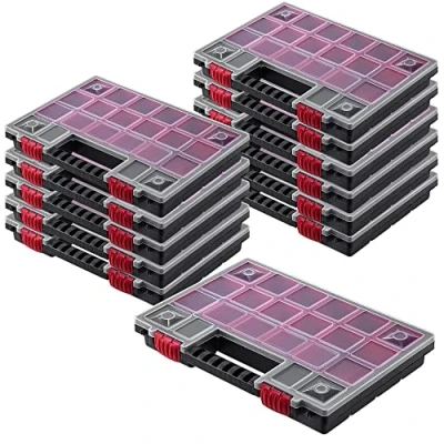 Afbeelding van KADAX Organizer, gereedschapskist van kunststof, magazijn voor kleine onderdelen met transparant deksel, in verschillende maten, assortimentsdoos (34 x 25 cm, 12 stuks)