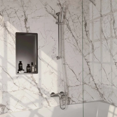 Afbeelding van Brauer Brushed carving Badkraan Opbouw glijstang 2 functies knoppen handdouche staaf 1 stand PVD geborsteld RVS