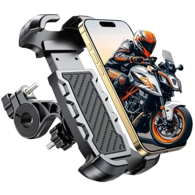 Afbeelding van Mohard Fietstelefoonhouder, draaibaar, met één hand, trillingsbestendig, compatibel iPhone 14/13/12 Pro Max, tot 6,8 inch, fietstelefoonhouder