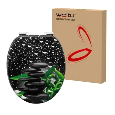 Afbeelding van WOLTU Premium wc bril toiletbril met softclose MDF houten kern, scharnier, antibacterieel, design decoratie Kayju