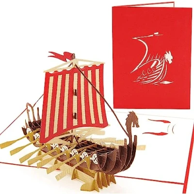 Afbeelding van PopLife Warrior Viking Ship 3D Pop Up Card voor alle gelegenheden Happy Anniversary Vaderdag Kaart, Verjaardagskaart mannen, Pensioenkaart papa, echtgenoot, zoon, opa
