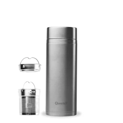 Afbeelding van Qwetch Originele thermosfles voor onderweg 5 uur warm en 7 koud BPA vrij, waterdicht herbruikbaar ideaal thee, koffie, fruit, kruidenthee geborsteld roestvrij staal 400 ml