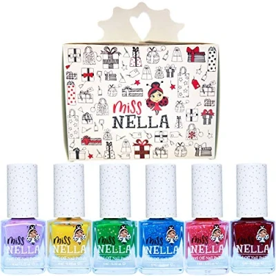 Afbeelding van MISS NELLA Kerstglitterset: 6 nagellakken voor kinderen en aap drogen lak, niet giftig, peel off, op waterbasis: jazzberry, Under The Sea, Kiss Frog, Honey &amp; Butterfly