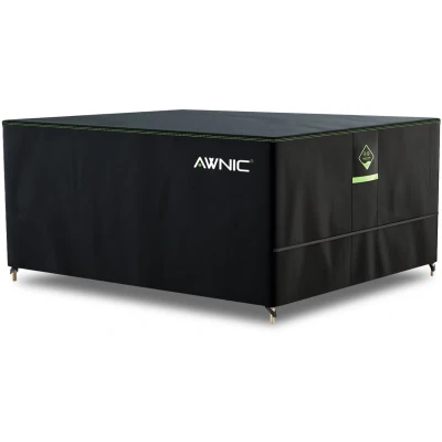 Afbeelding van Awnic afdekking voor tuinmeubelen, waterdicht, met haken, winterbestendig, 420D Oxford, de AlicanTex weerbestendige technologie, winddicht, anti UV, tuintafel, afdekzeil, vierkant, zwart (160 x