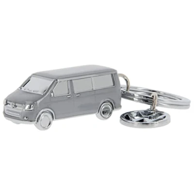 Afbeelding van BRISA VW Collection Volkswagen 3D metalen sleutelhanger ring accessoire in T5/T6 Bulli Bus design (Classic Bus/Grijs)