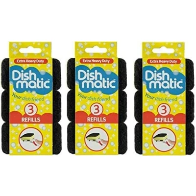 Afbeelding van Vervangende afwasborstel vulbare heavy duty, algemeen, niet kras navulsponzen reinigingsschuursponzen van UKDD® (3 x 3 = 9 zwarte vullingen (Heavy Duty))