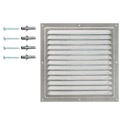 Afbeelding van ventilatierooster van gegalvaniseerd staal 25 x cm, metalen met beschermnet, voor binnen en buiten, gaas.