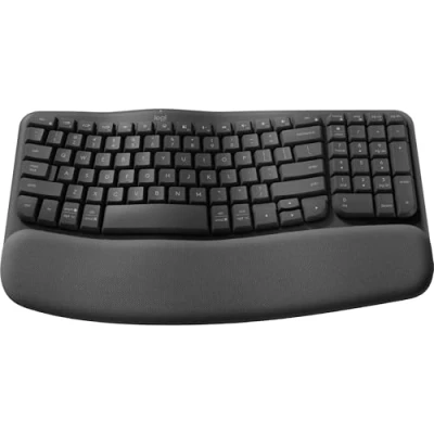 Afbeelding van Logitech Wave Keys for Business, draadloos ergonomisch toetsenbord met gewatteerde polssteun, veilige Logi Bolt technologie, Bluetooth, Windows/Mac/Chrome/Linux, DEU QWERTZ indeling, grafiet