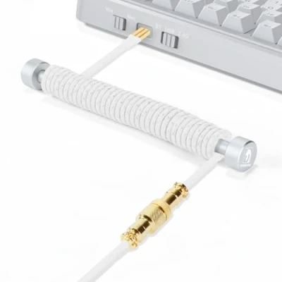 Afbeelding van MAMBASNAKE Custom Opgerolde Toetsenbord Kabel en Aviator Cable Winder Set Metal Weight Bar Fixed Rod + Gevlochten USB C met Gold Aviation Connector voor Gaming Keyboard Wit