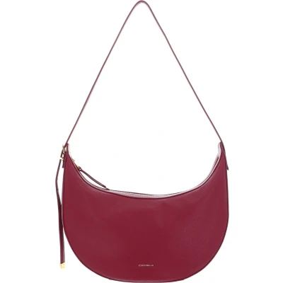 Afbeelding van Coccinelle Leren Schoudertas Gleen Handbag Grained Leather Garnet Red Wijnrood
