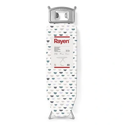 Afbeelding van Rayen Strijkplank, Basic serie, in hoogte verstelbaar, metalen net, voetensteun, grijs frame en witte overtrek, afmetingen: 120 x 38 cm