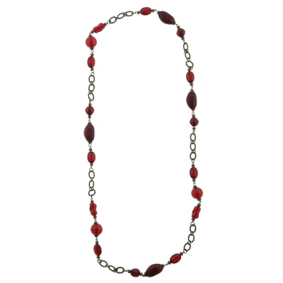 Afbeelding van Behave ketting antiek goud kleur rood kralen lange 100 cm