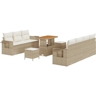 Afbeelding van vidaXL 10 delige Tuinset met Kussens Beige Poly Rattan Acacia