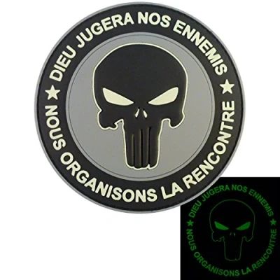 Afbeelding van Punisher DIEU JUGERA NOS ENNEMIS Glow Dark ACU Marine Navy Seals DEVGRU PVC 3D Attache boucle Écusson Patch