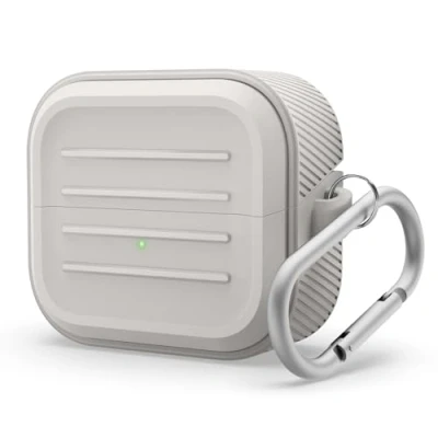 Afbeelding van elago Compatibel met Samsung Galaxy Buds 3 Case &amp; Pro Case, Armor Cover Karabijnhaak, Volledige Bescherming, Draadloos Opladen, Hoofdtelefoon Accessoires (Stone)