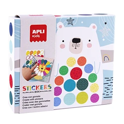 Afbeelding van APLI Kids 18818 meerkleurige gomets in doos, model OSO set met stickers om de illustraties compleet te maken