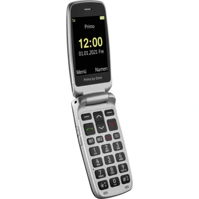 Afbeelding van Primo 418 by Doro grafiet GSM grote toetsen mobiele telefoon met groot kleurendisplay, valsensor, zaklamp, FM radio, kalender, incl. tafellaadstation