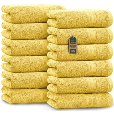 Afbeelding van NatureMark gastendoekjes Set van 12 (30x50 cm), 100% katoen, Oeko Tex gecertificeerd, zacht, absorberend en gemakkelijk te verzorgen Voor badkamer, gasten &amp; spa Kleur Geel