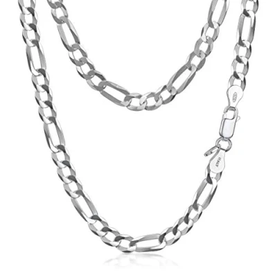 Afbeelding van Amberta Unisex Platte Figaro Halskettingen van 925 Sterling Zilver: Breedte 0.55 cm Lengte 55