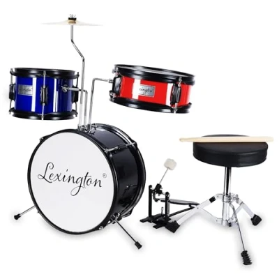 Afbeelding van Lexington Kinderdrumstel, 3 delig, drumset voor kinderen met Snare, Tom, Bass Drum, Drum Pedaal, Thron, Bekken, Drumsticks, Zwart, Blauw, Rood