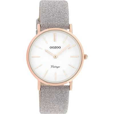Afbeelding van OOZOO Timepieces Rosé goudkleurige horloge met taupe leren band C20158