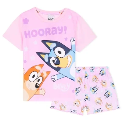 Afbeelding van BlueY Pyjama voor meisjes, kort, 2 delig, zacht en ademend, pyjamaset kinderen, Roze, 5 6 Jaar