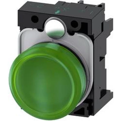 Afbeelding van Siemens 3SU1102 6AA40 1AA0 knipperlicht, 22MM, ronde, kunststof, groen, gladde lens, met houder, module, geïntegreerde LED 24V AC/DC, schroefaansluiting, wit