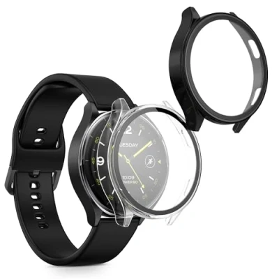 Afbeelding van kwmobile 2x cover geschikt voor Xiaomi Watch 2 Fitnesstracker van gehard glas en kunststof frame set transparant / zwart