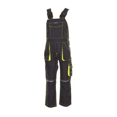 Afbeelding van Planam Maat 110/116 kinderen Junior tuinbroek antraciet geel model 6120