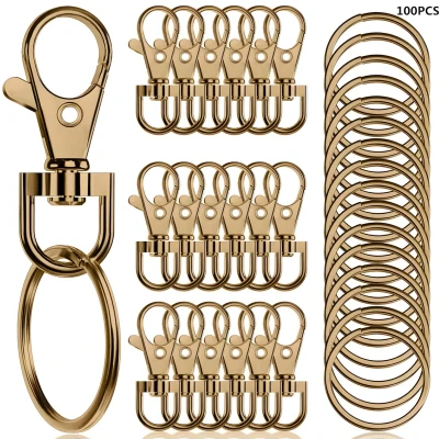 Afbeelding van PolkaHome Kreeft Gesp Sleutelhangers 100 delige Set 50 Karabijnhaken &amp; Sleutelringen voor Sieraden Maken, DIY, Lanyards Knutselen (Brons)