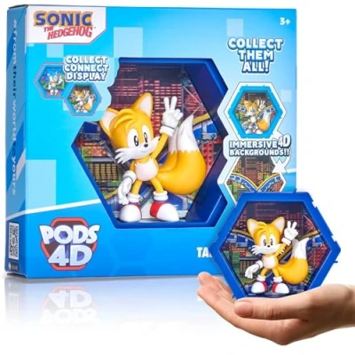 Afbeelding van PODS 4D Classic Tails Uniek figuur om te verzamelen met bobbelhoofd dat uit hun wereld breekt in de jouwe Wand of boekenplank Sonic speelgoed en geschenken Serie 1 nr. 484