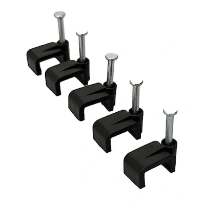 Afbeelding van On1shelf® Zwarte Platte Kabelklemmen met Bevestigingsnagel 12mm 50 stuks