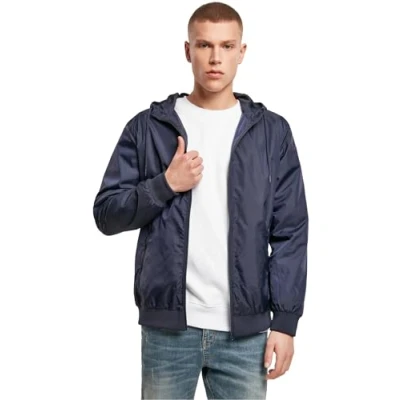 Afbeelding van Build Your Brand Windrunner Herenjas met capuchon en ritssluiting, windbreaker verkrijgbaar in vele kleuren, maten S 5XL, marine/marine, 4XL
