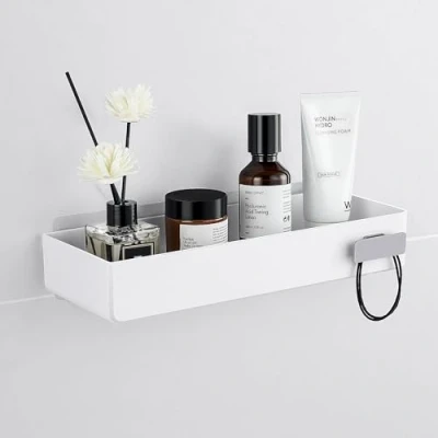 Afbeelding van YOHOM Witte zelfklevende douchemand zonder boren voor de douche, kunststof shampoohouder, doucheplank badkamerwand
