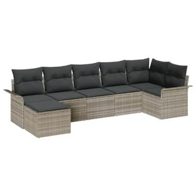 Afbeelding van vidaXL 7 delige Tuin Sofa Set met Kussens Lichtgrijs Poly Rattan