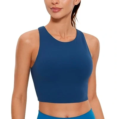 Afbeelding van CRZ Yoga Dames Butterluxe Racerback Sport BH Gepolstert Ohne Bügel Crop Tops Longline Tank Top Fitness Franse marine S
