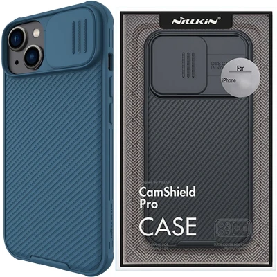 Afbeelding van Nillkin CamShield iPhone 14 Plus Hoesje Geschikt voor Draadloos Opladen met Magnetische Ring Camera Slider Blauw
