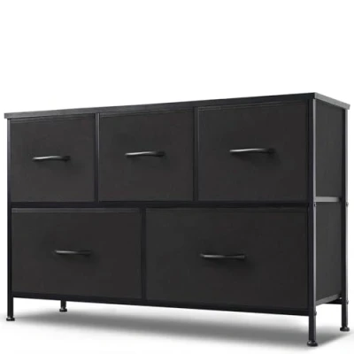 Afbeelding van DUMOS commodes met laden en dressoirs geschikt voor slaapkamer, comodenkast 5 laden, stoffen commode stabiel stalen frame, ideaal woonkamer (zwart)