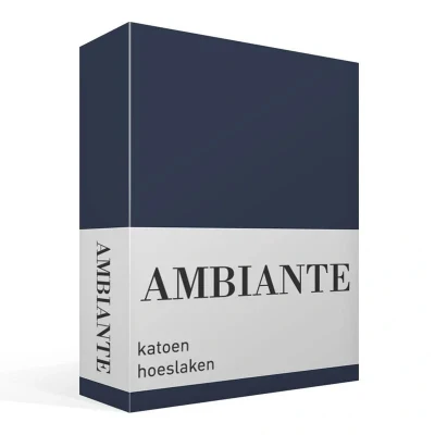 Afbeelding van Ambiante Cotton Uni hoeslaken Lits jumeaux (160x200 cm) Donkerblauw